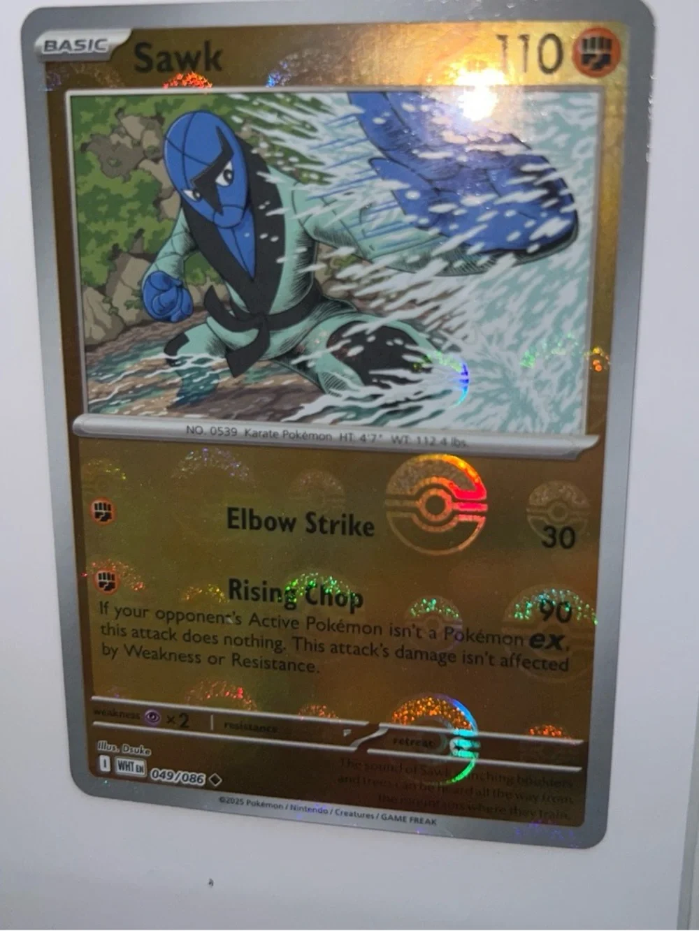 Pokemon Sawk Holo Foil Card - Blue and Gold
